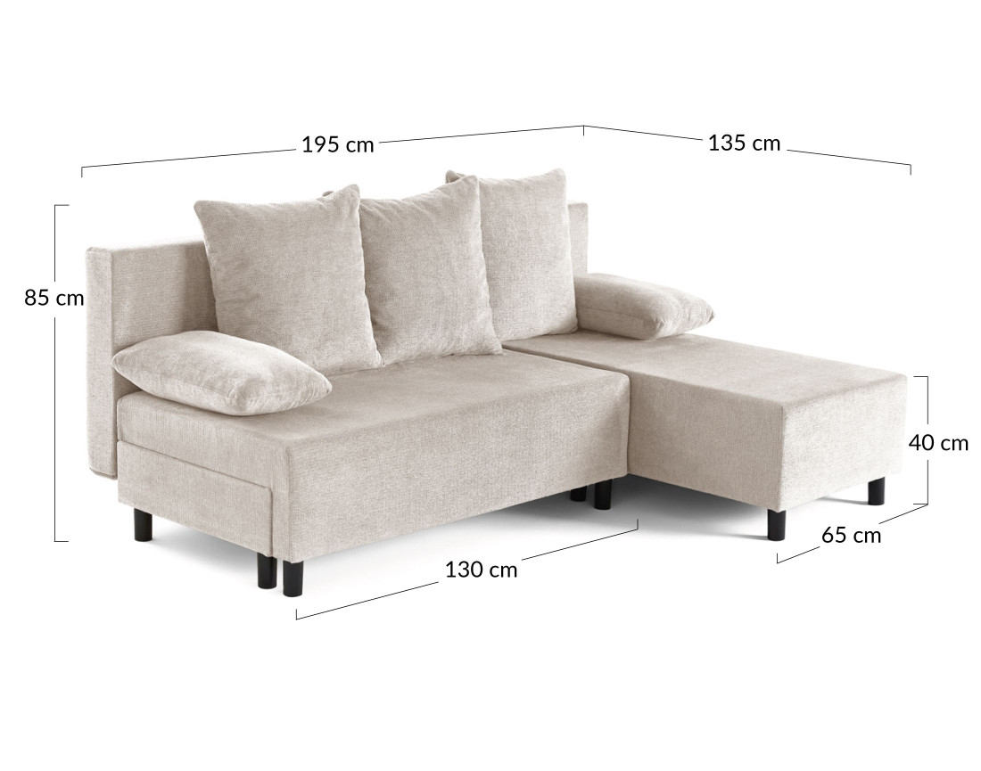 Canapé d'angle réversible 4 places convertible avec coffre en tissu texturé Gloria