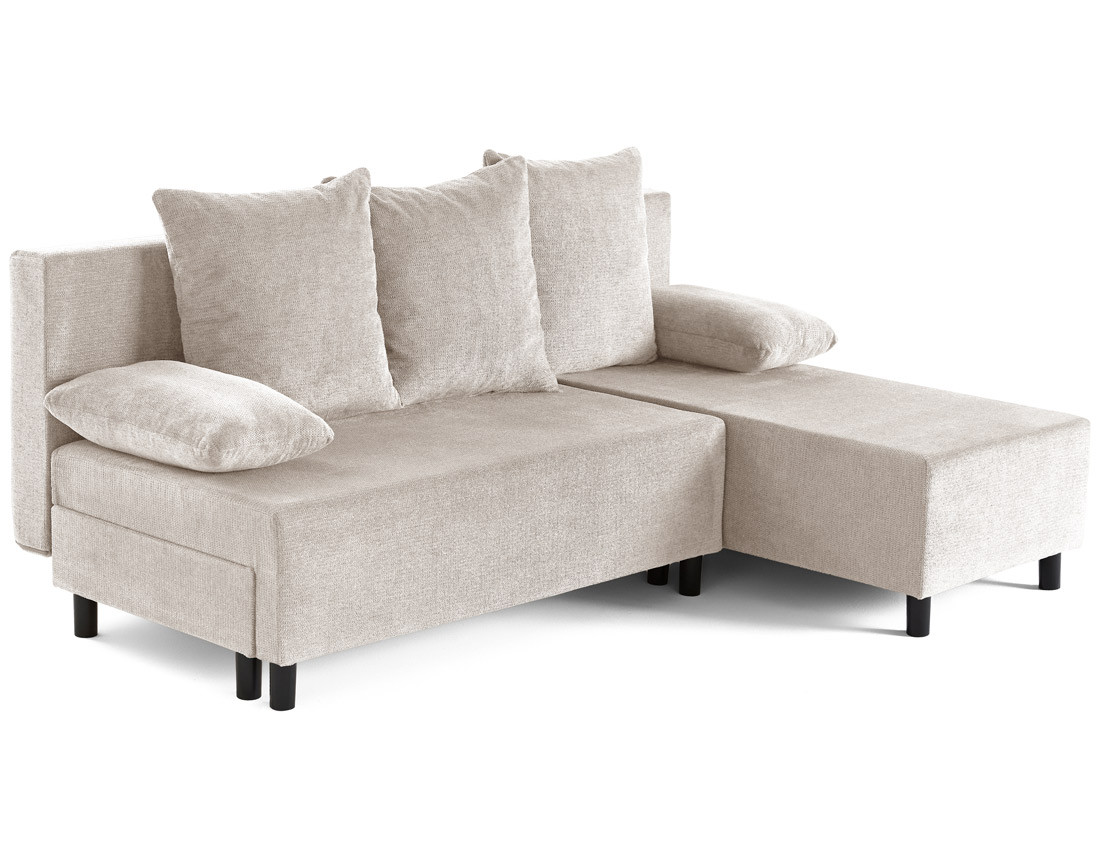 Canapé d'angle réversible 4 places convertible avec coffre en tissu texturé Gloria