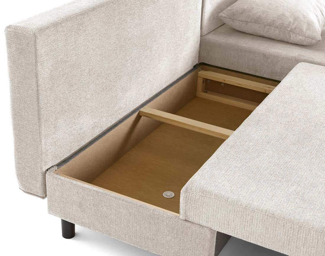 Canapé d'angle réversible 4 places convertible avec coffre en tissu texturé Gloria