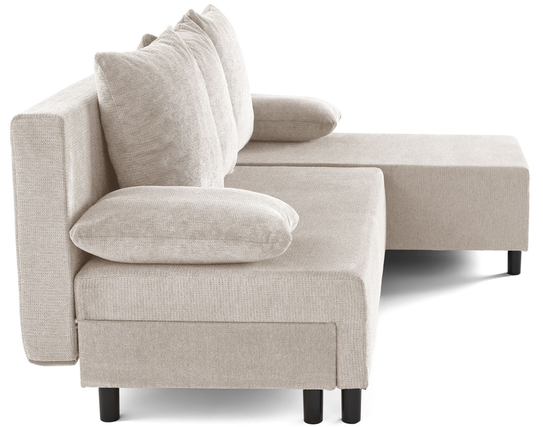 Canapé d'angle réversible 4 places convertible avec coffre en tissu texturé Gloria