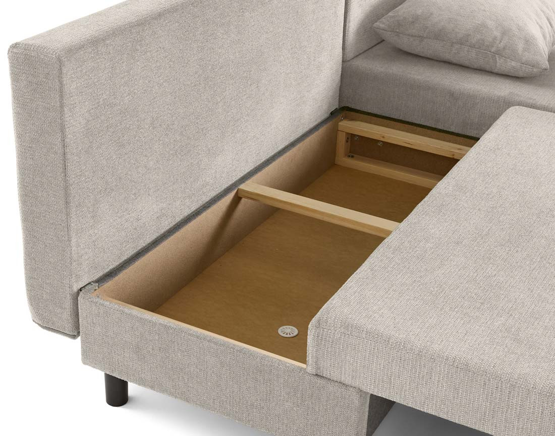 Canapé d'angle réversible 4 places convertible avec coffre en tissu texturé Gloria