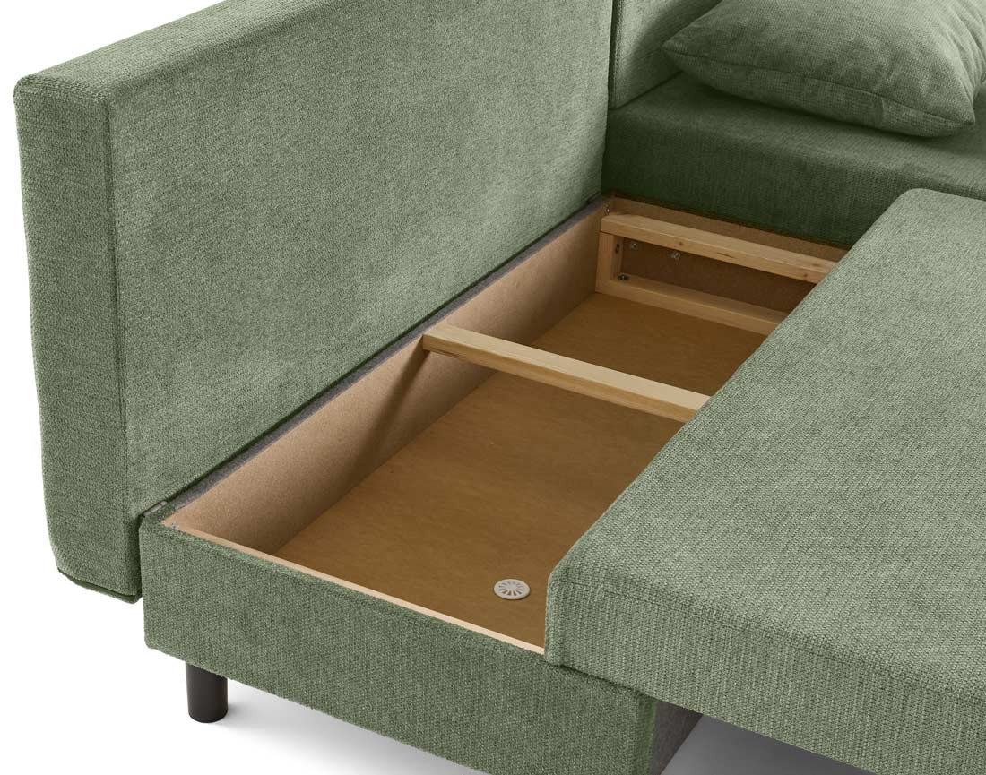 Canapé d'angle réversible 4 places convertible avec coffre en tissu texturé Gloria
