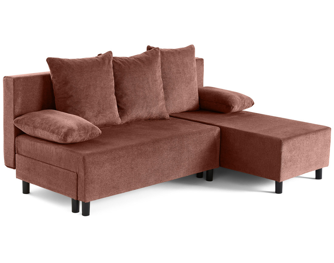 Canapé d'angle réversible 4 places convertible avec coffre en tissu texturé Gloria