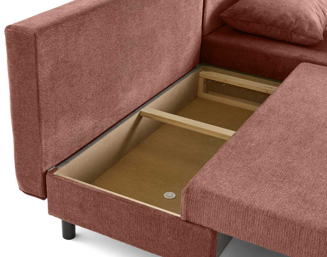 Canapé d'angle réversible 4 places convertible avec coffre en tissu texturé Gloria