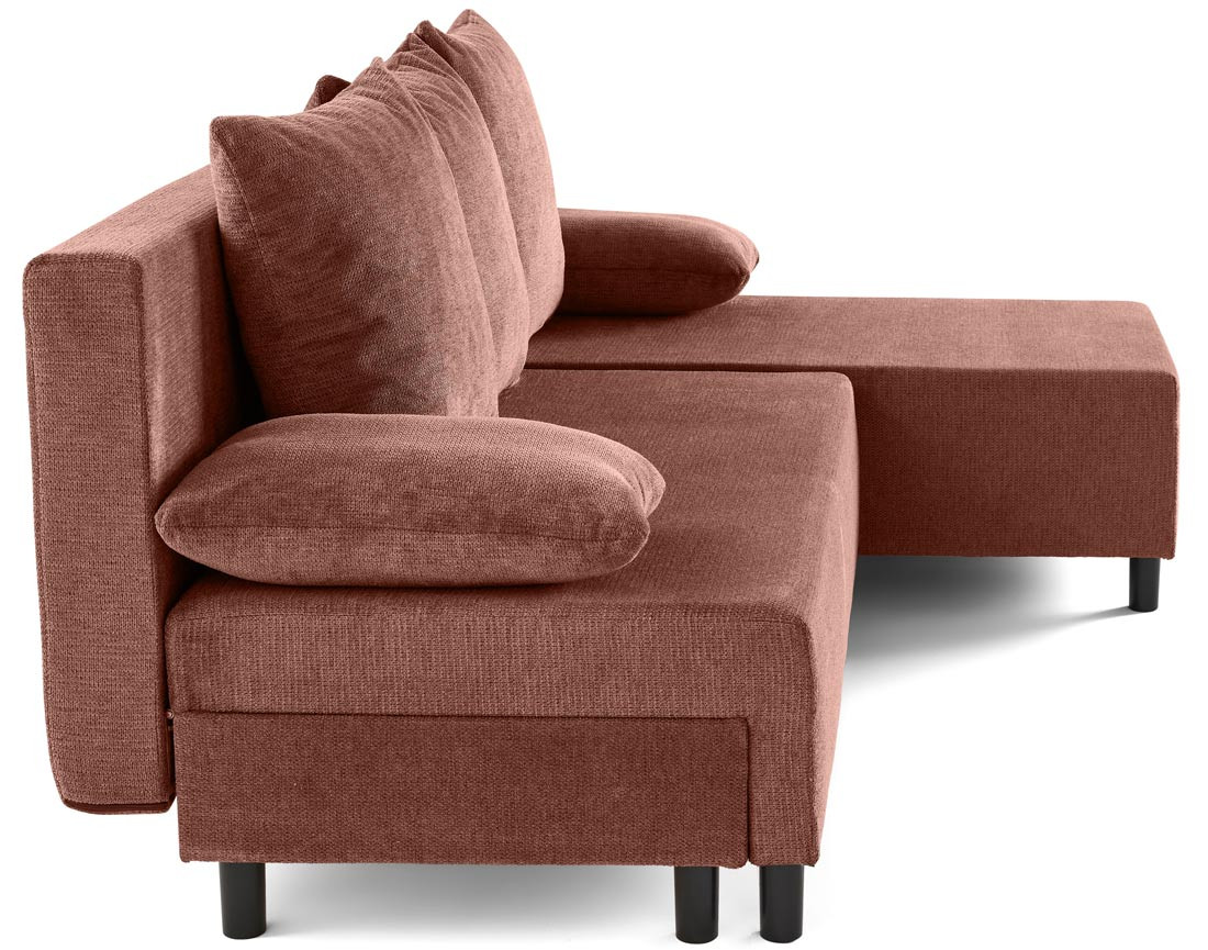 Canapé d'angle réversible 4 places convertible avec coffre en tissu texturé Gloria