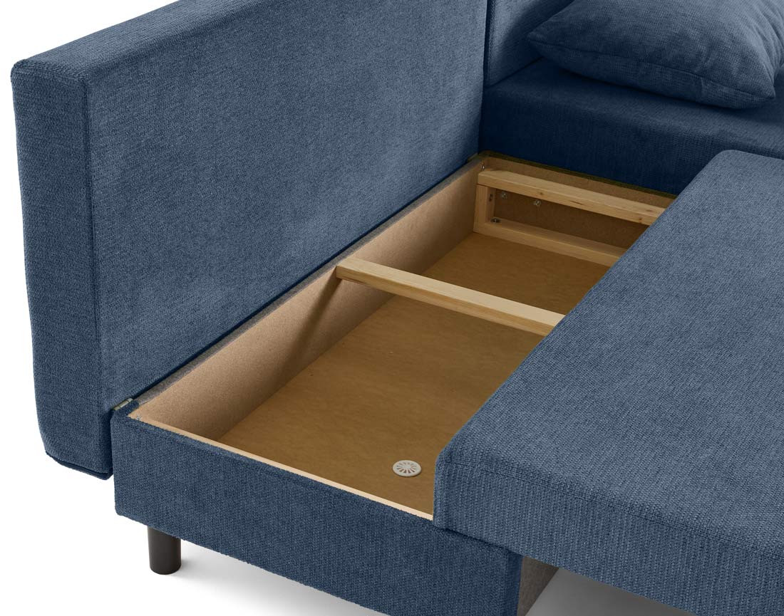 Canapé d'angle réversible 4 places convertible avec coffre en tissu texturé Gloria