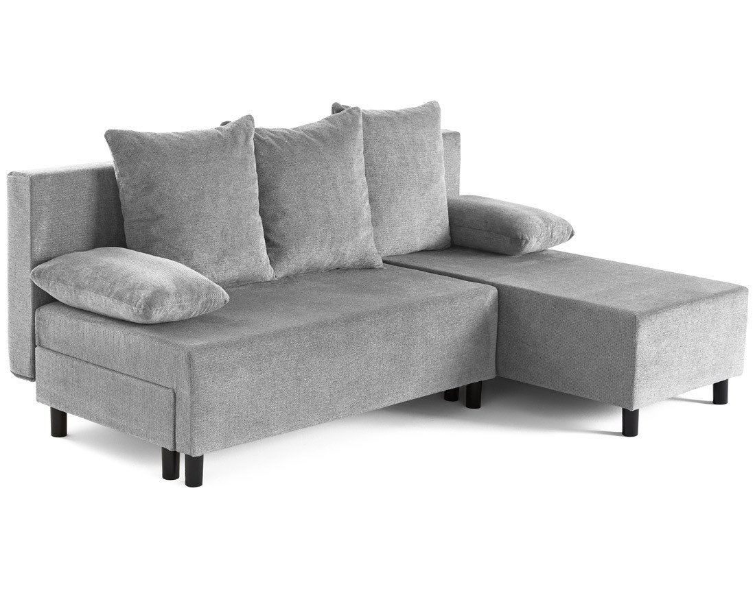 Canapé d'angle réversible 4 places convertible avec coffre en tissu texturé Gloria