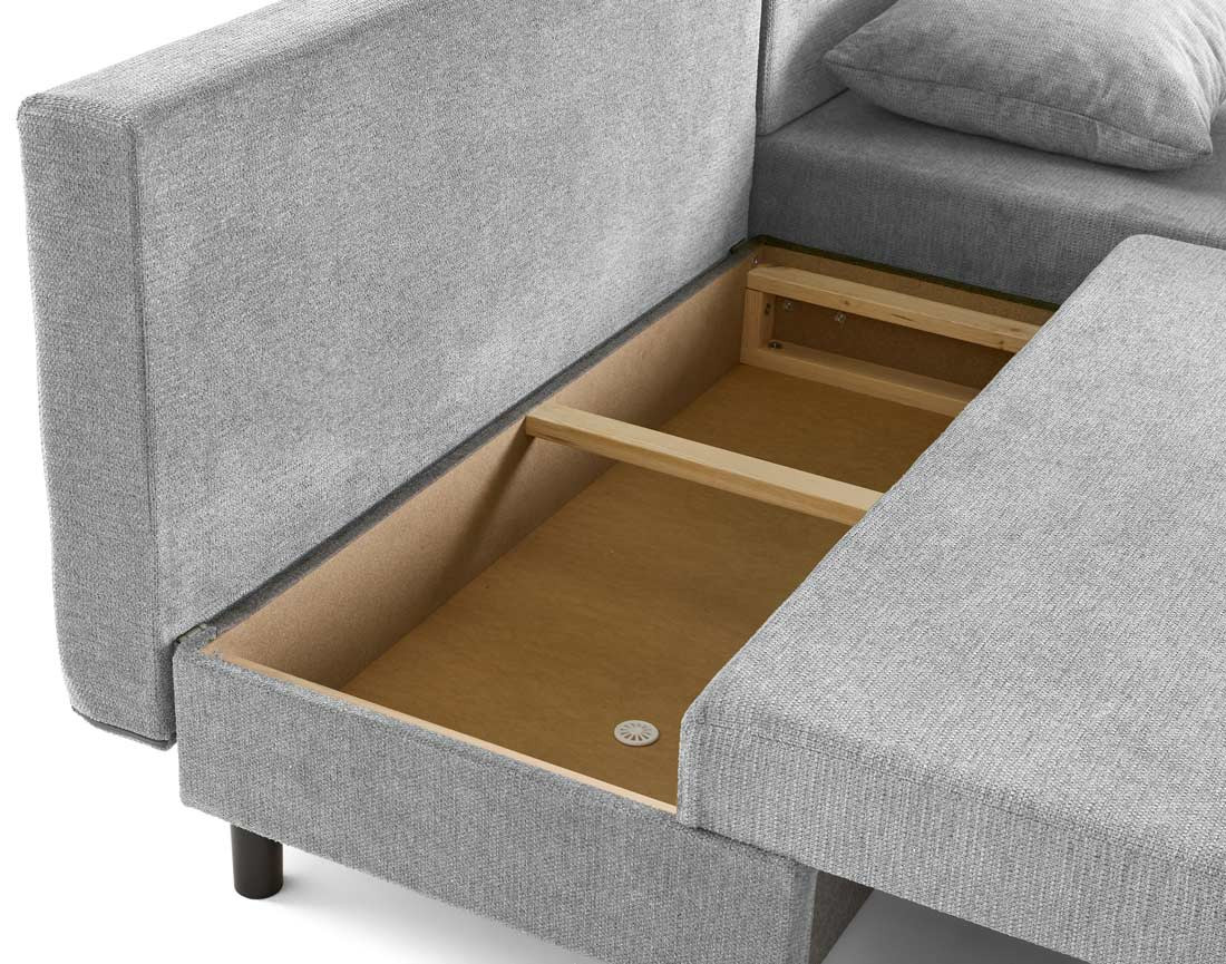 Canapé d'angle réversible 4 places convertible avec coffre en tissu texturé Gloria