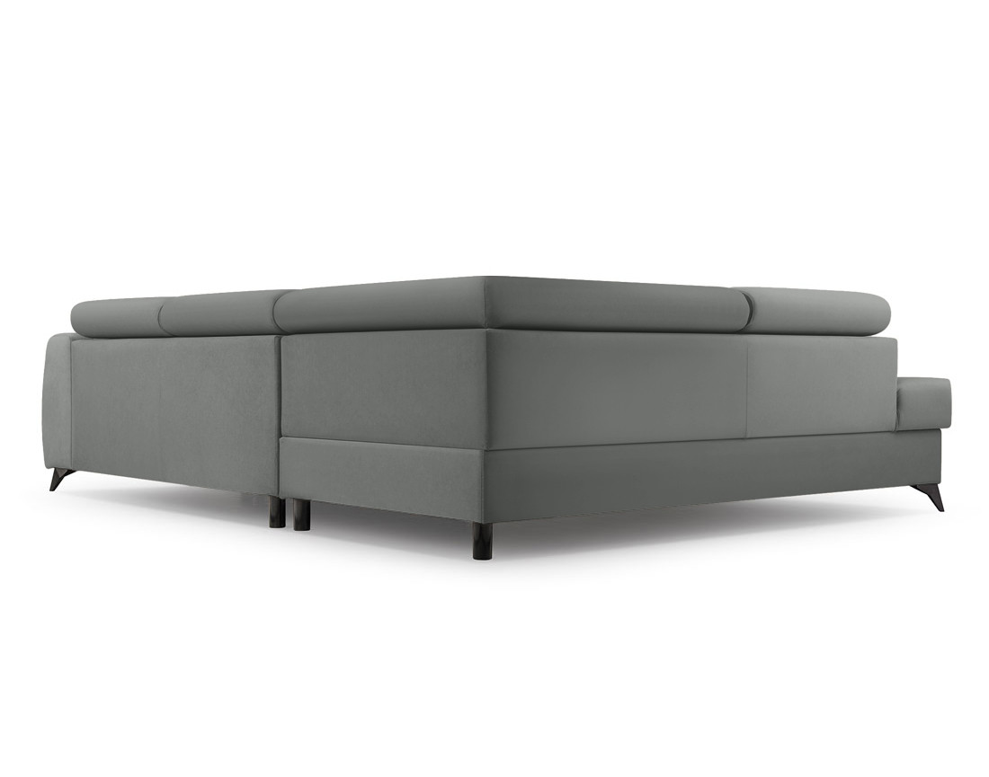 Canapé d'angle gauche 5 places convertible, coffre, têtières en velours Aneta