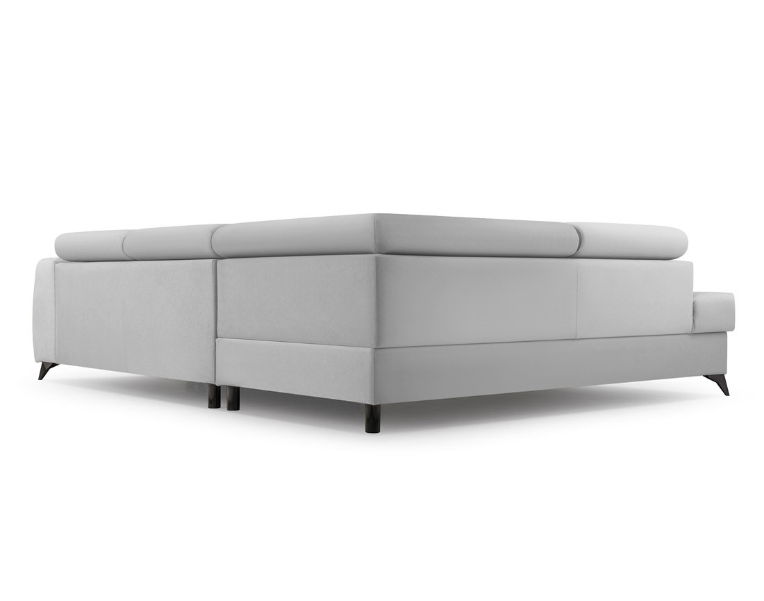 Canapé d'angle gauche 5 places convertible, coffre, têtières en velours Aneta