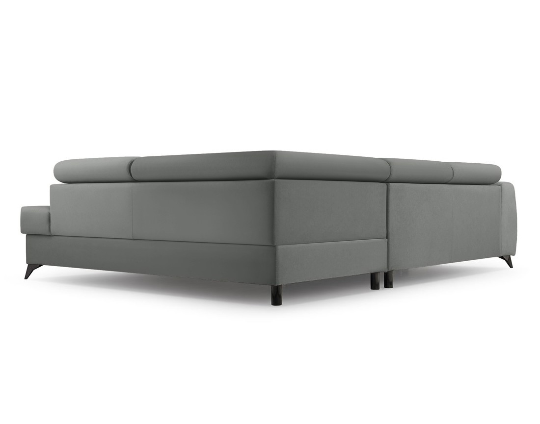 Canapé d'angle droit 5 places convertible, coffre, têtières en velours Aneta