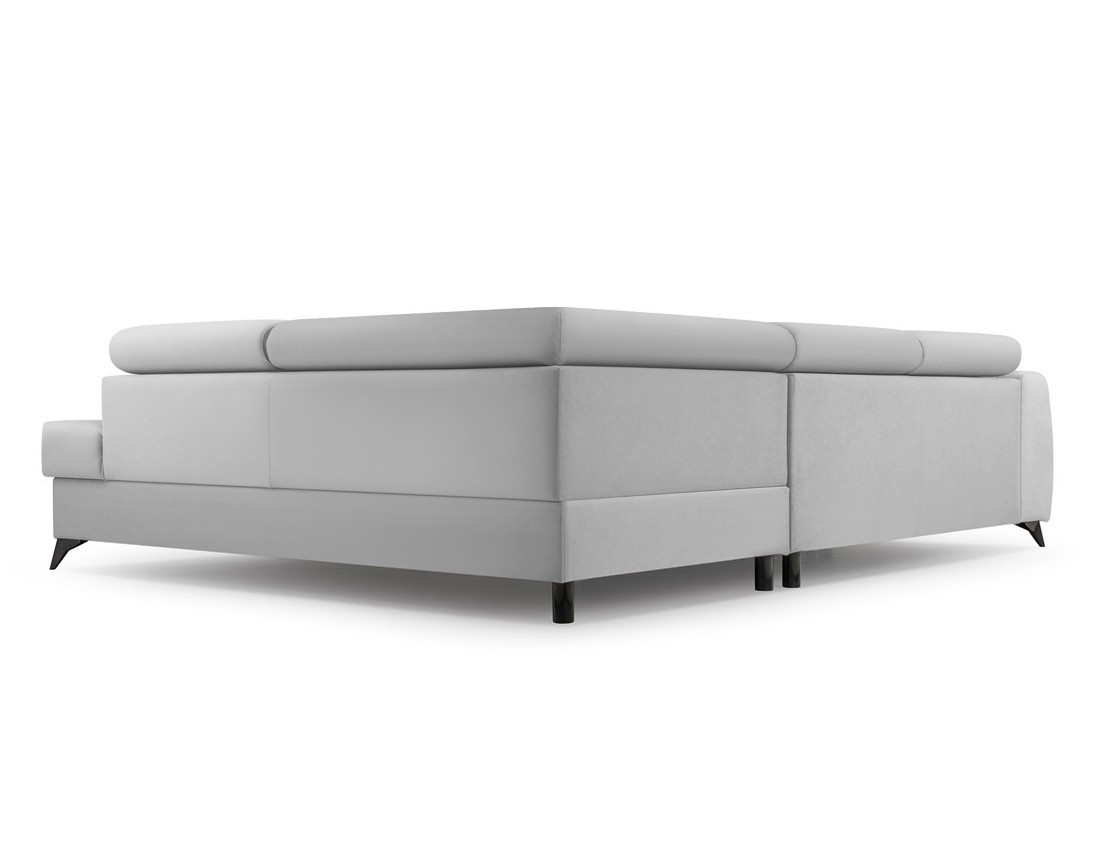 Canapé d'angle droit 5 places convertible, coffre, têtières en velours Aneta