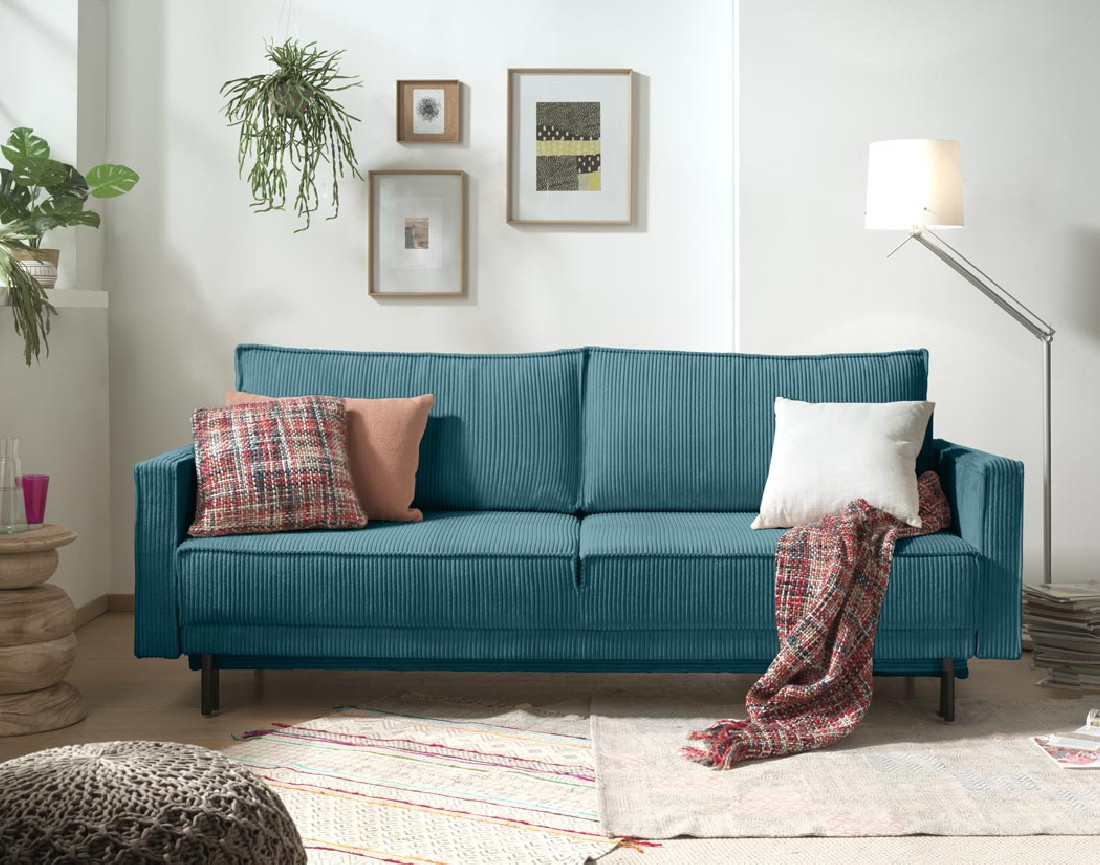 Canapé 3 places convertible avec coffre en velours côtelé Charlie