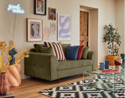 Canapé 2 places en velours côtelé Rune