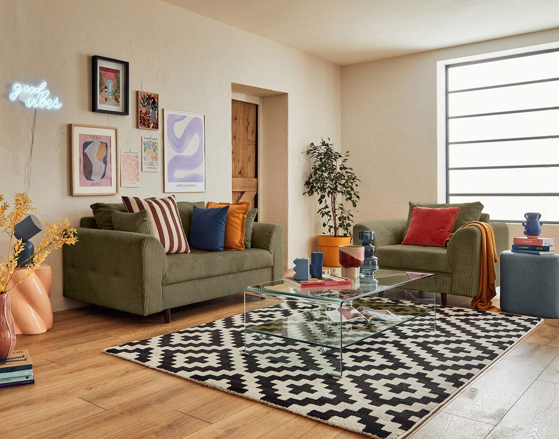 Canapé 2 places en velours côtelé Rune