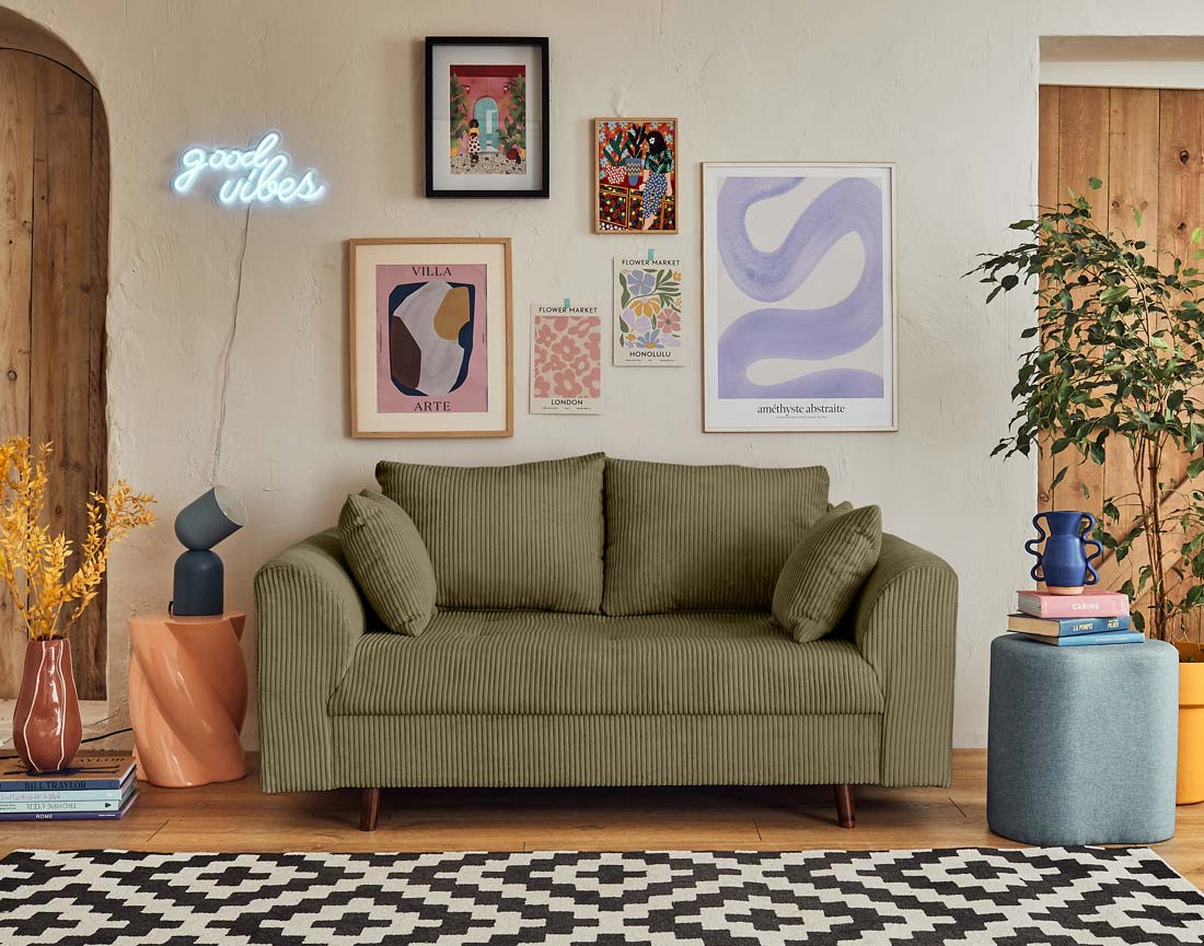 Canapé 2 places en velours côtelé Rune