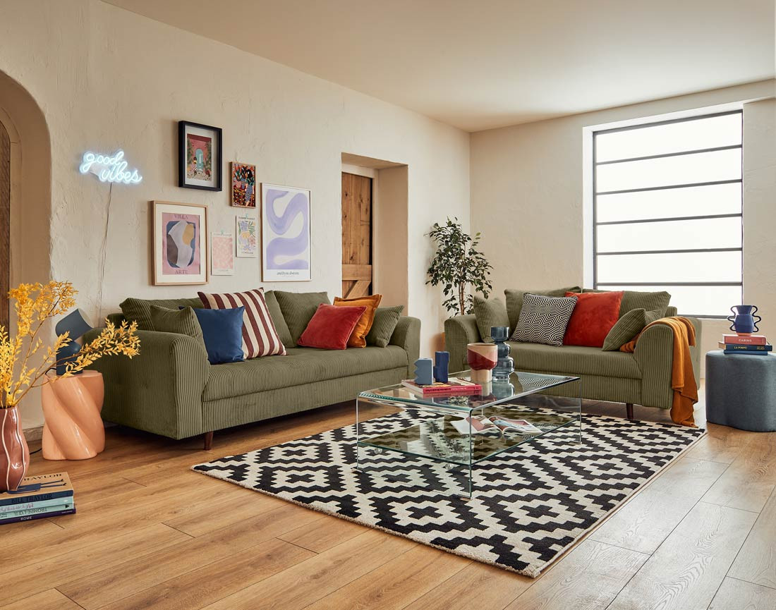 Canapé 3 places en velours côtelé Rune