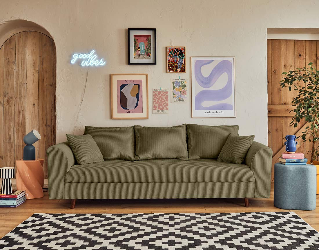 Canapé 3 places en velours côtelé Rune