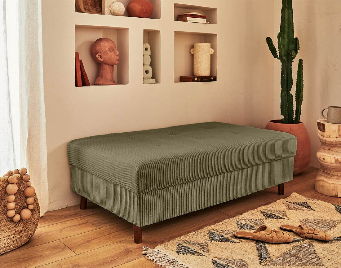 Canapé panoramique d'angle droit 7 places - avec pouf d'appoint - en velours côtelé - Rune