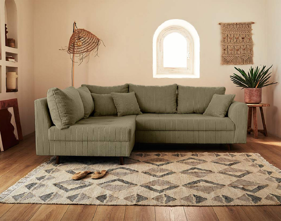 Canapé d'angle gauche - 4 places - en velours côtelé - Rune