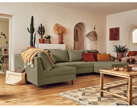 Canapé panoramique d'angle gauche 7 places - en velours côtelé - Rune