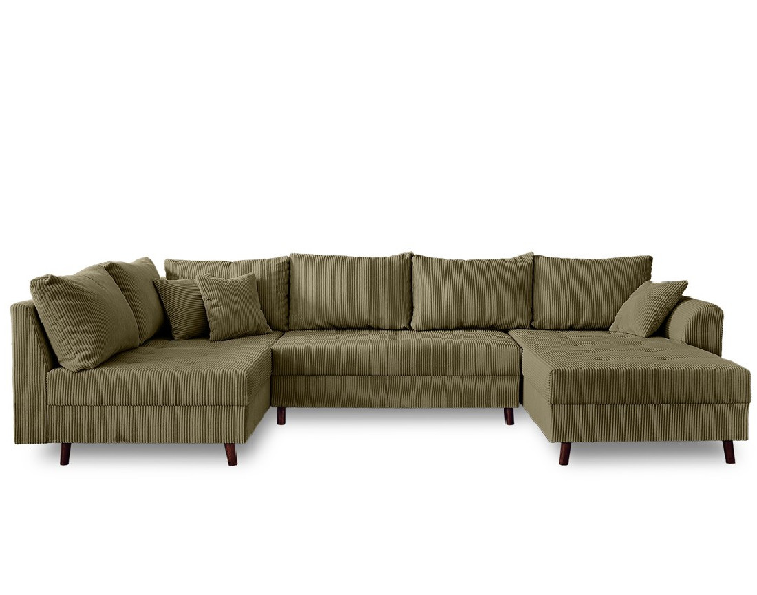 Canapé panoramique d'angle gauche 7 places avec pouf d'appoint - en velours côtelé - Rune