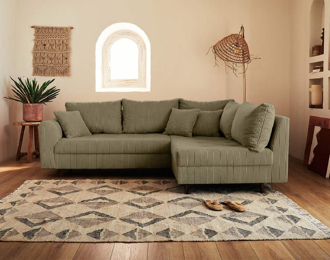 Canapé d'angle droit - 4 places - en velours côtelé - Rune