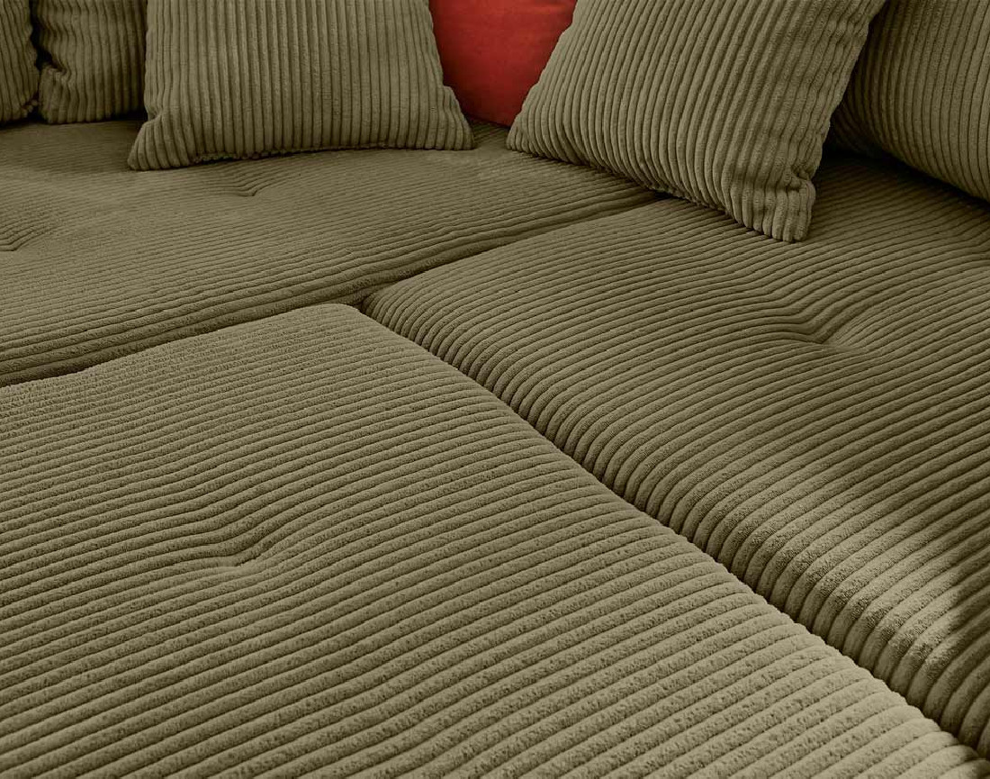 Canapé d'angle droit - 4 places - avec pouf d'appoint - en velours côtelé - Rune