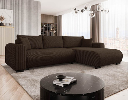Canapé d'angle réversible 4 places convertible avec coffre en velours côtelé Rosalie