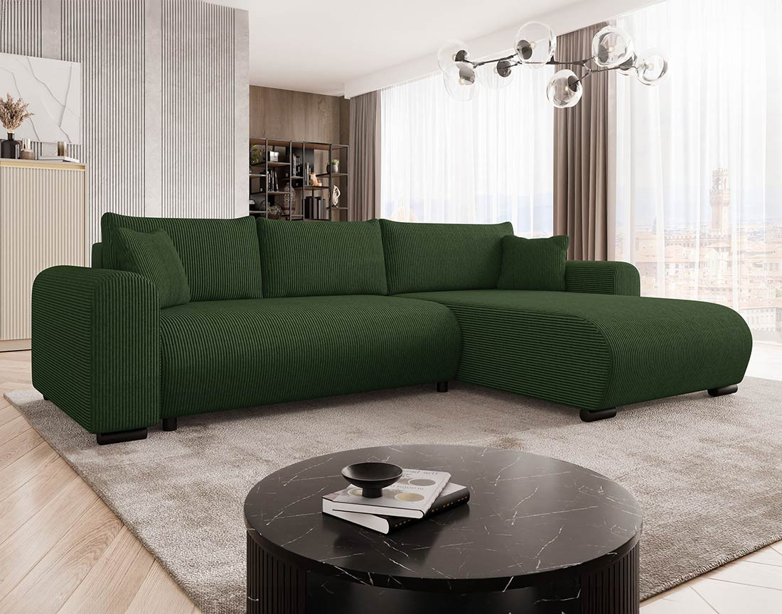 Canapé d'angle réversible 4 places convertible avec coffre en velours côtelé Rosalie