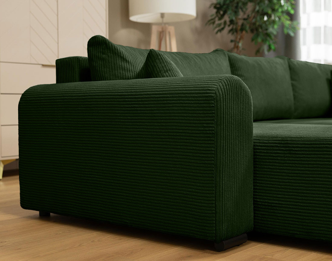 Canapé d'angle réversible 4 places convertible avec coffre en velours côtelé Rosalie