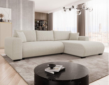 Canapé d'angle réversible 4 places convertible avec coffre en velours côtelé Rosalie