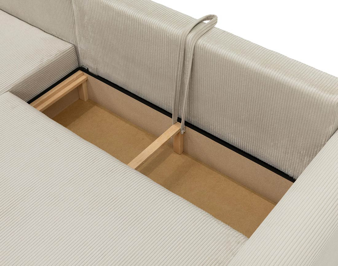 Canapé d'angle réversible 4 places convertible avec coffre en velours côtelé Rosalie