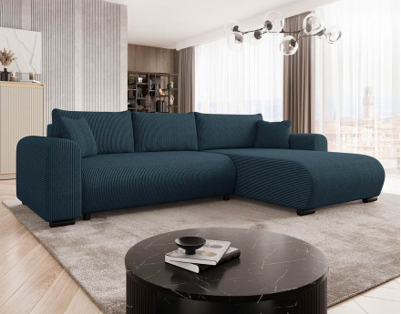 Canapé d'angle réversible 4 places convertible avec coffre en velours côtelé Rosalie