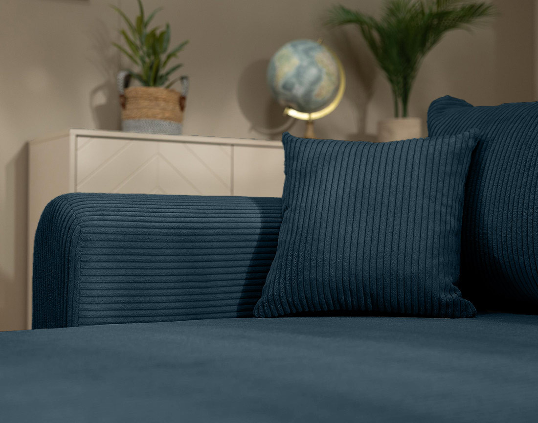 Canapé d'angle réversible 4 places convertible avec coffre en velours côtelé Rosalie