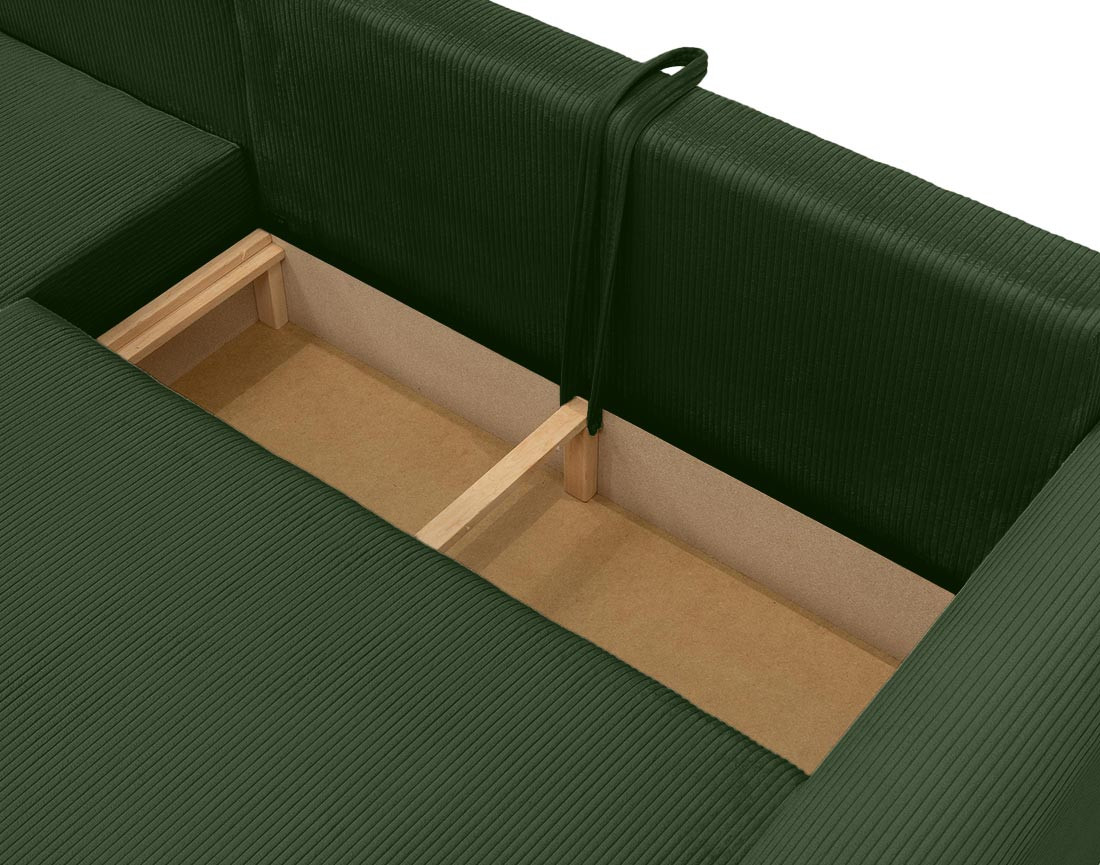 Canapé d'angle réversible 4 places convertible avec coffre en velours côtelé Rosalie