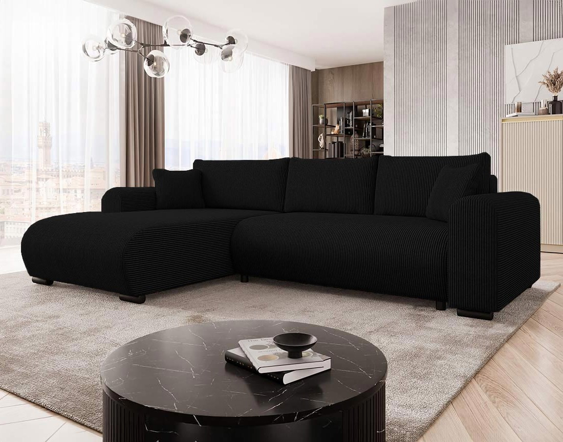 Canapé d'angle réversible 4 places convertible avec coffre en velours côtelé Rosalie