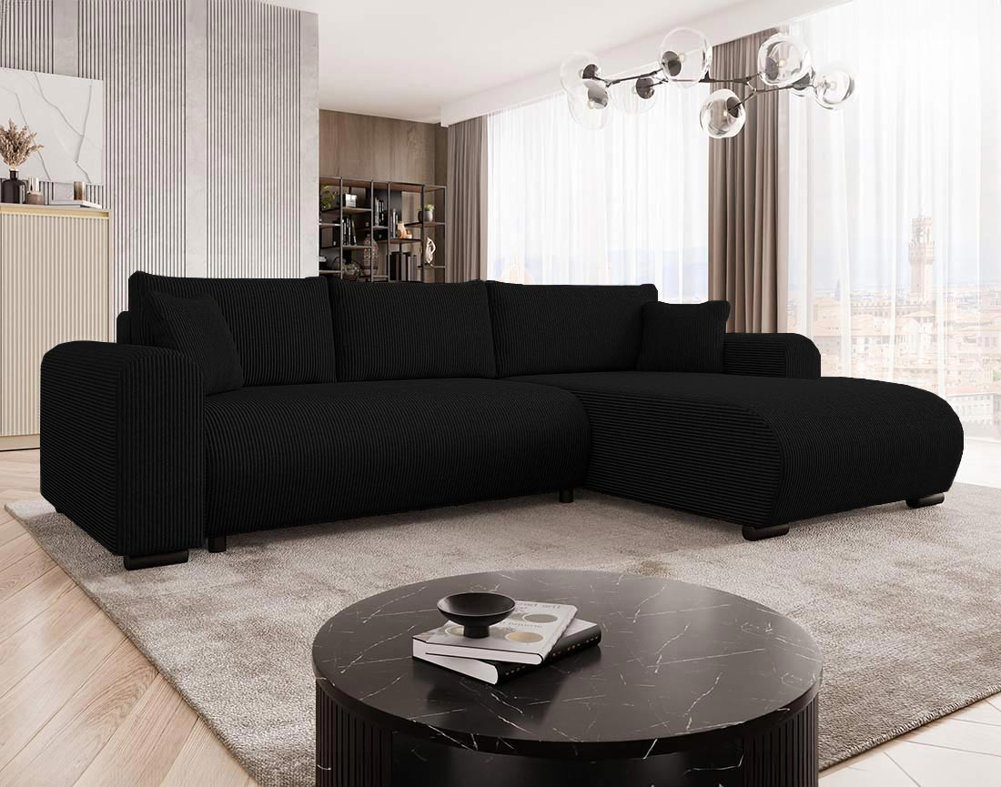 Canapé d'angle réversible 4 places convertible avec coffre en velours côtelé Rosalie