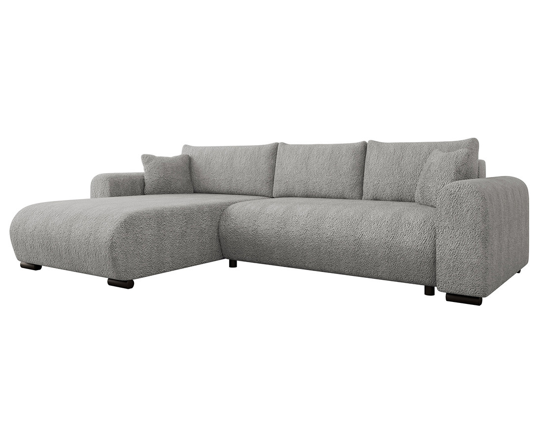 Canapé d'angle réversible 4 places convertible avec coffre en tissu bouclette Rosalie