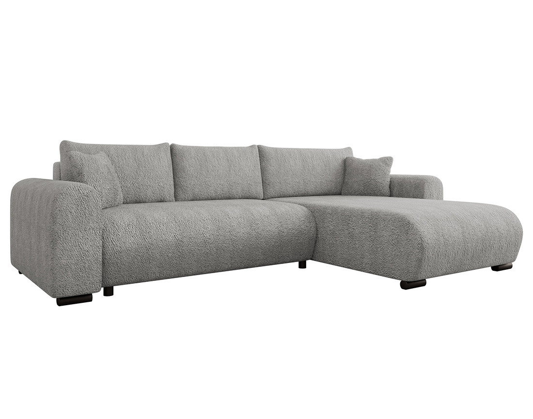 Canapé d'angle réversible 4 places convertible avec coffre en tissu bouclette Rosalie