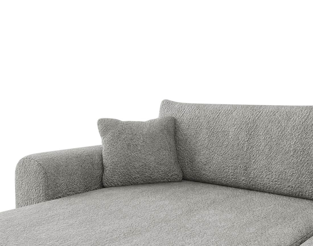 Canapé d'angle réversible 4 places convertible avec coffre en tissu bouclette Rosalie