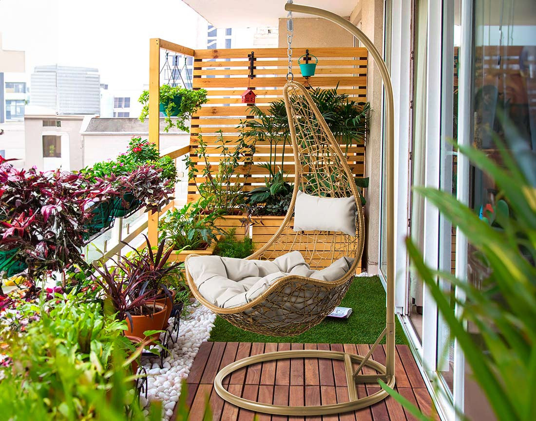 Fauteuil suspendu avec coussins effet rotin Palaos