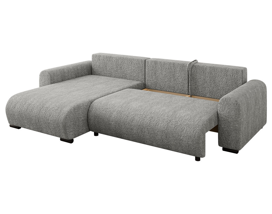 Canapé d'angle réversible 4 places convertible avec coffre en tissu bouclette Rosalie