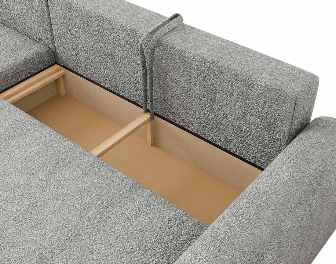 Canapé d'angle réversible 4 places convertible avec coffre en tissu bouclette Rosalie