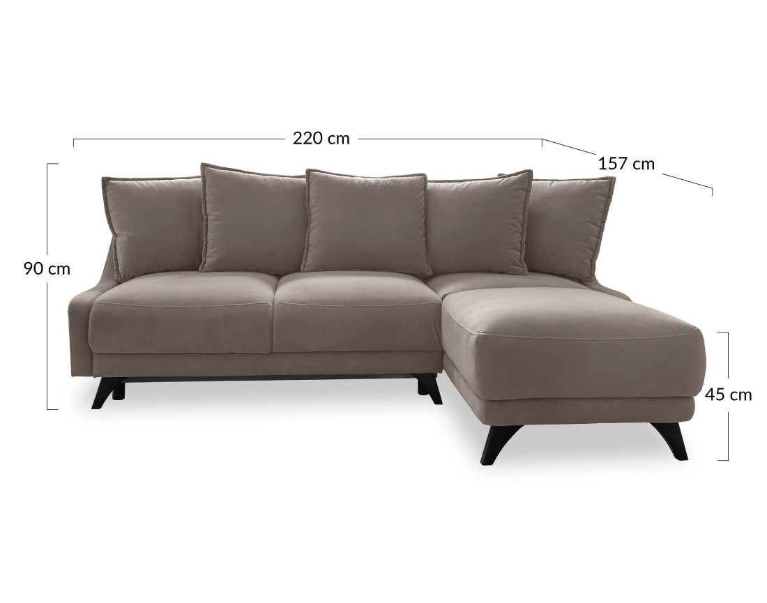 Canapé d'angle droit 4 places convertible avec coffre en velours Royal