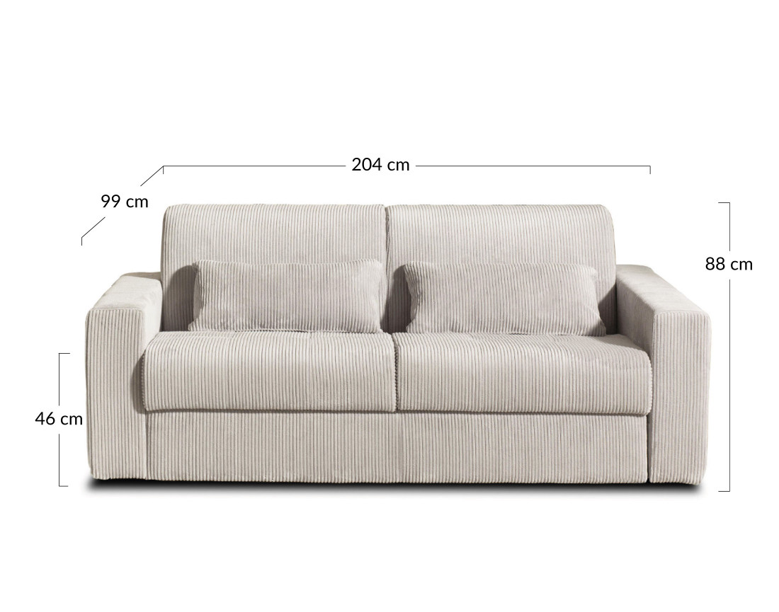 Canapé 3 places convertible express quotidien en velours côtelé Sacha