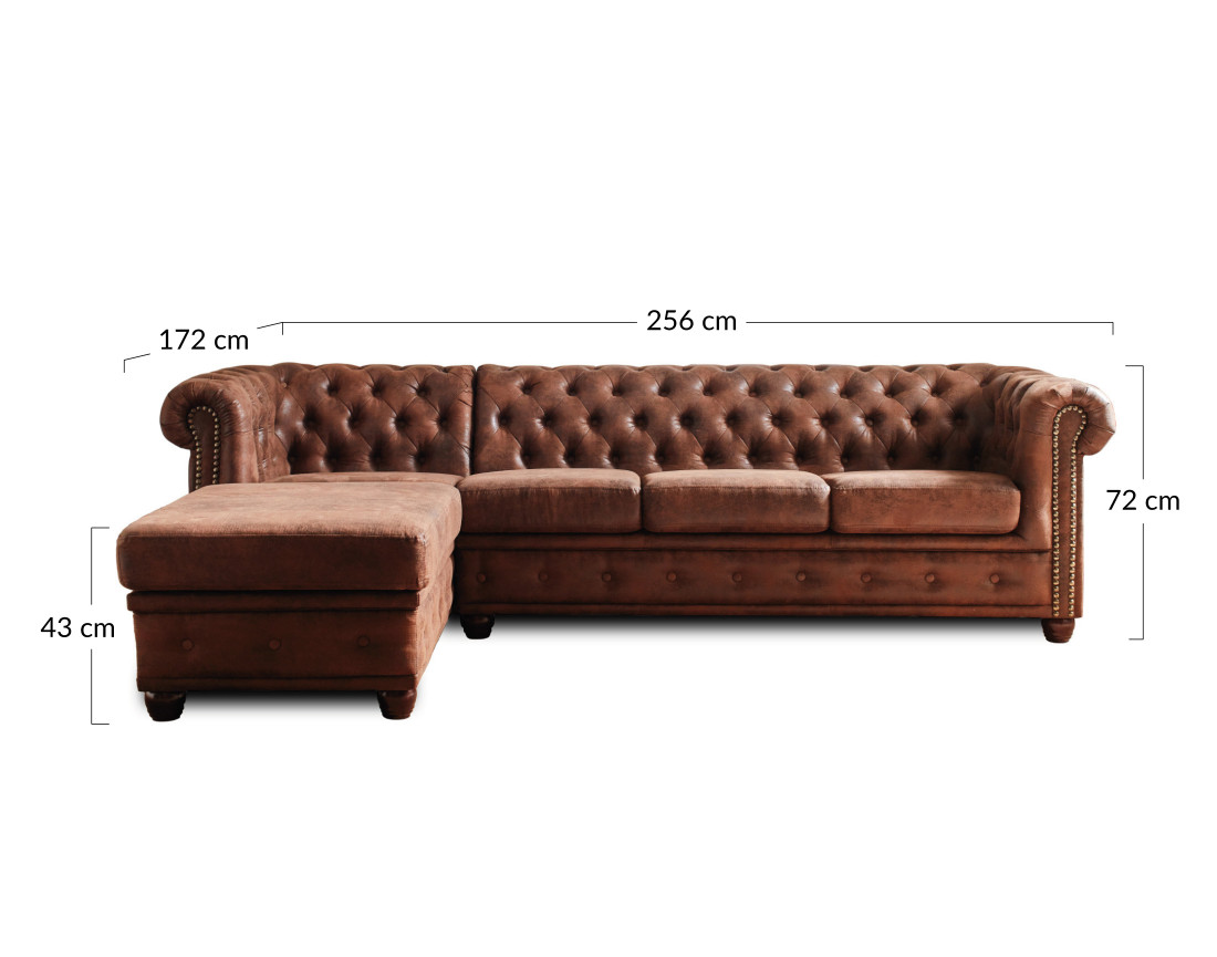 Winston - Canapé d’angle Chesterfield - 4 places - style industriel - gauche