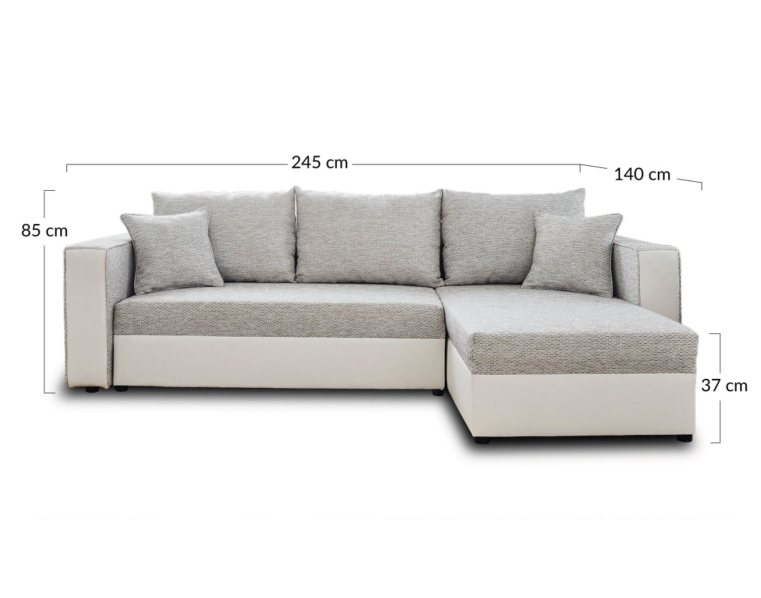 Canapé d'angle réversible 4 places convertible avec coffre en tissu et simili Opale