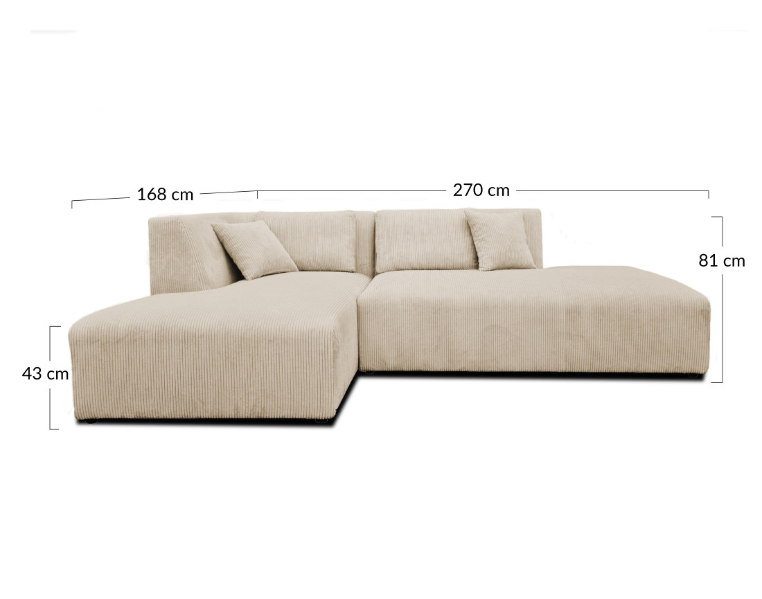 Canapé modulable d'angle gauche 4 places en velours côtelé Victoire