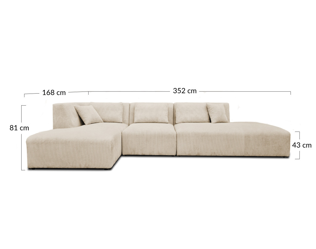 Canapé modulable d'angle gauche 5 places en velours côtelé Victoire